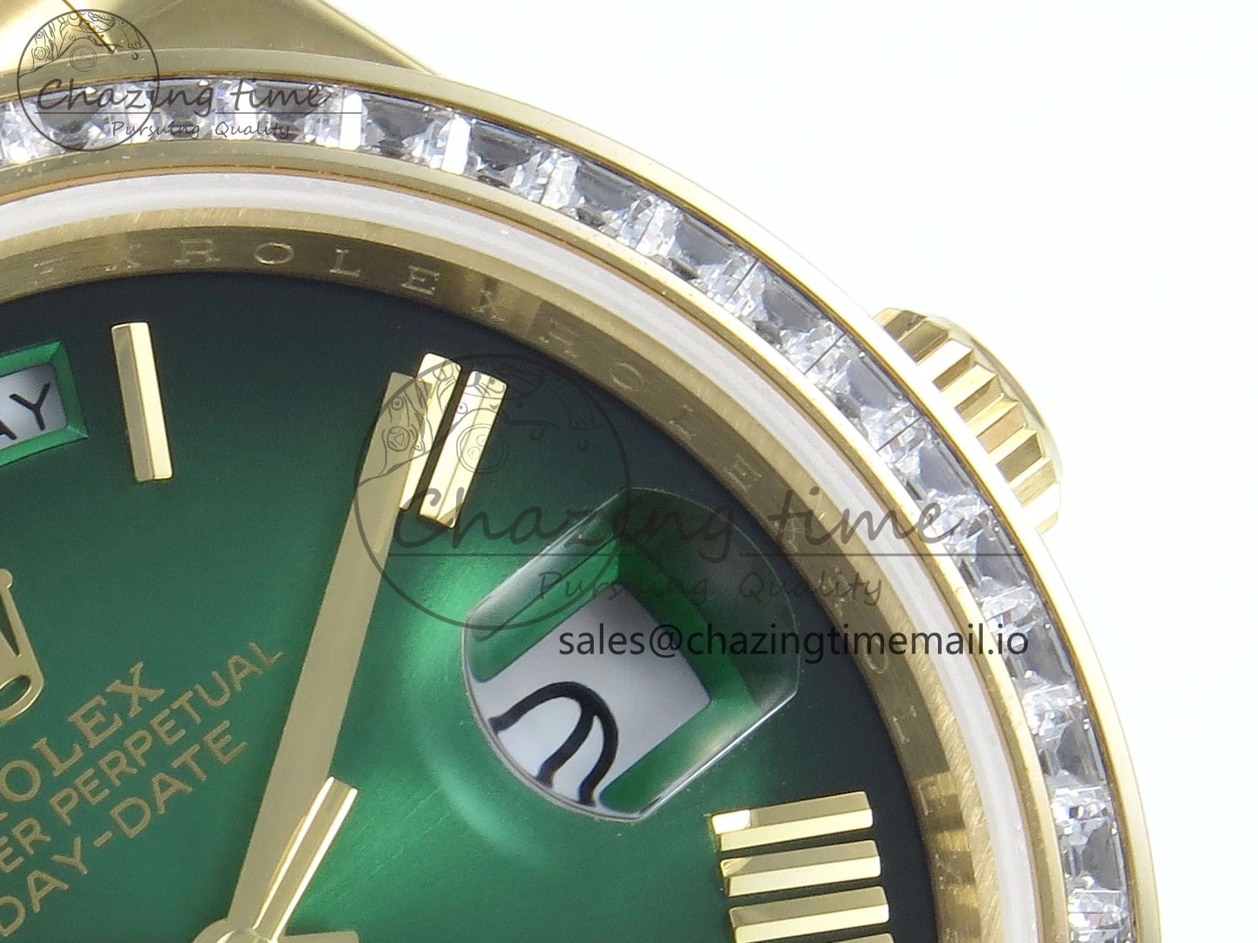 MiroTime 1224 TechFriendly DayDate 40 YG QF 1:1 Best Edition Green Black Dial Diamonds Bezel on President Bracelet A2836 V5 (Gain Weight) 490